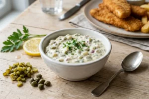 Molho tártaro caseiro cremoso para peixes e frutos do mar