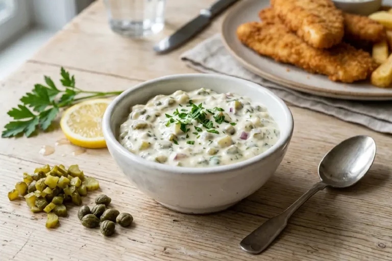 Molho tártaro caseiro cremoso para peixes e frutos do mar