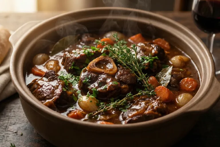 Músculo ensopado caseiro com molho encorpado e carne macia servido em prato fundo