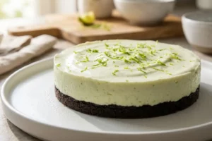 Torta mousse de limão com biscoito Negresco cremosa decorada com raspas.