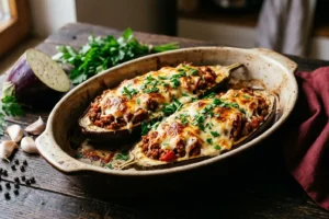 Como fazer berinjela recheada de carne gratinada: receita fácil, nutritiva e irresistível passo a passo