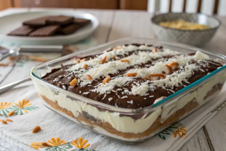 Pavê de prestígio com camadas de chocolate e coco, sobremesa cremosa e deliciosa