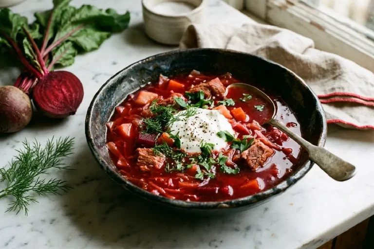 Descubra o segredo para um borscht ucraniano com cor vermelha profunda e intensa, caldo encorpado e aquele sabor histórico que conquistou o reconhecimento da UNESCO! Uma receita tradicional e irresistível.