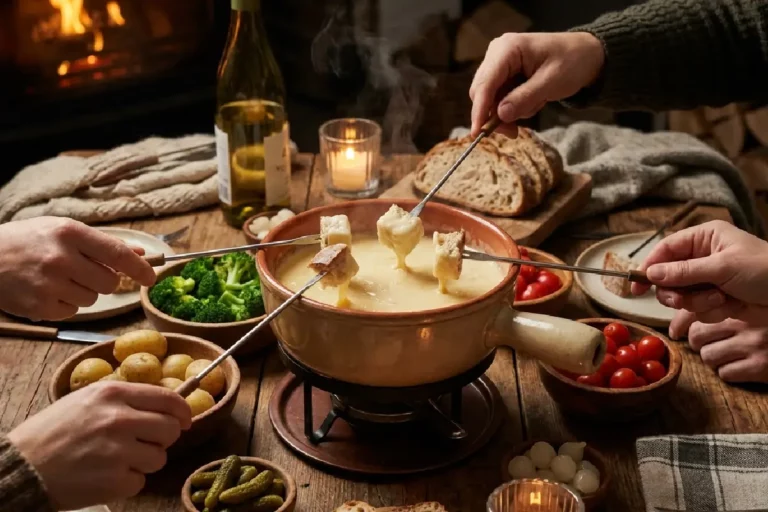 Fondue suíço de queijo cremoso