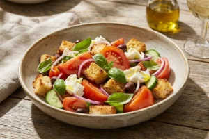Panzanella salada italiana com tomate e pão