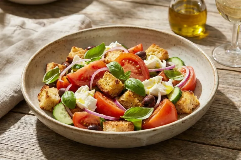 Panzanella salada italiana com tomate e pão