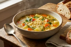 Sopa de letrinhas caseira com legumes