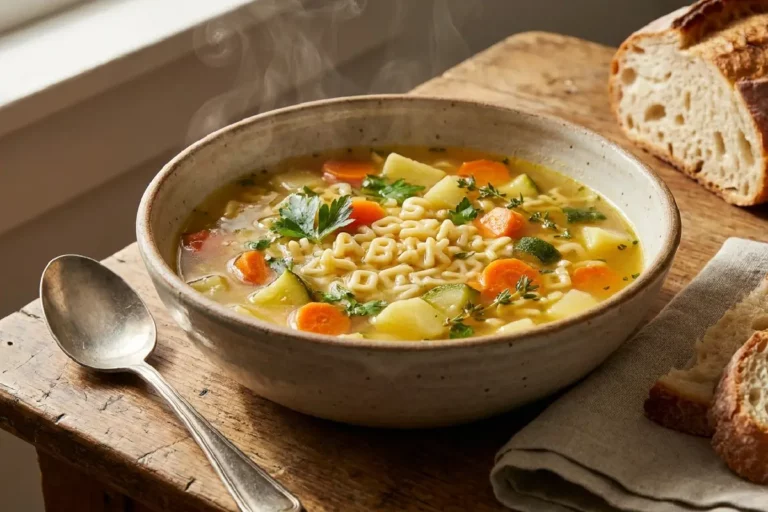 Sopa de letrinhas caseira com legumes