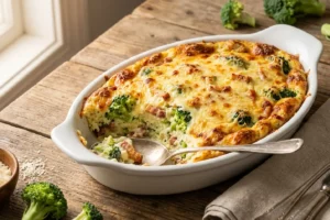Suflê de brócolis com bacon gratinado e cremoso