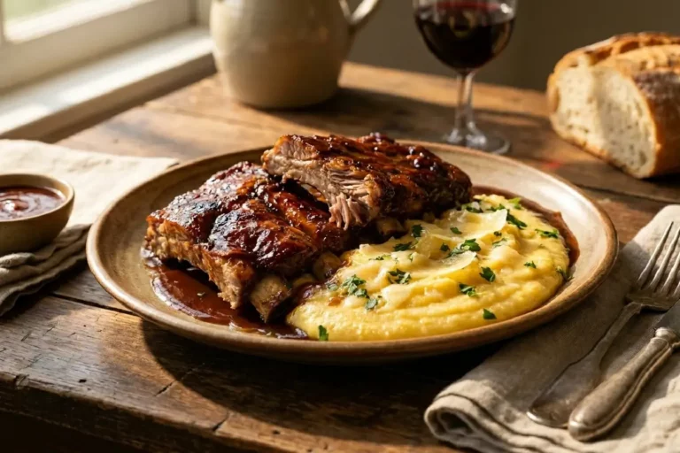 Costela suína com polenta cremosa e queijo parmesão