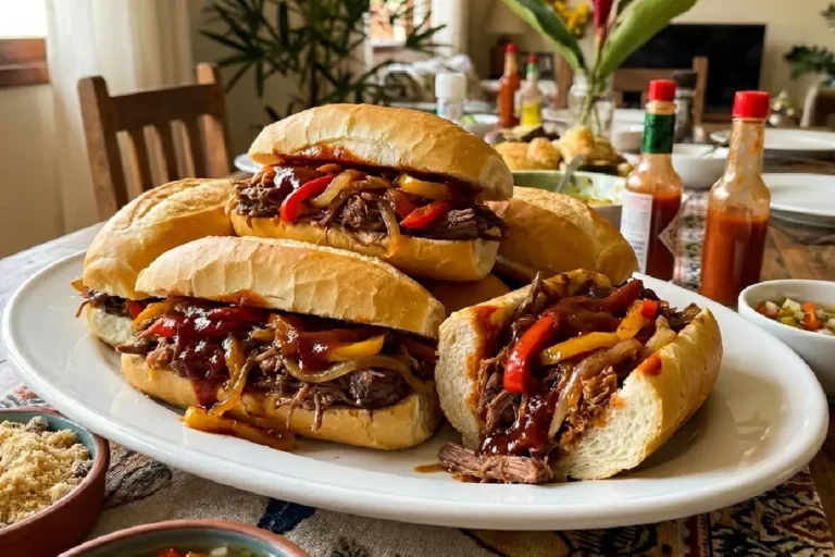 Sanduíche de carne louca com carne desfiada suculenta e molho caseiro