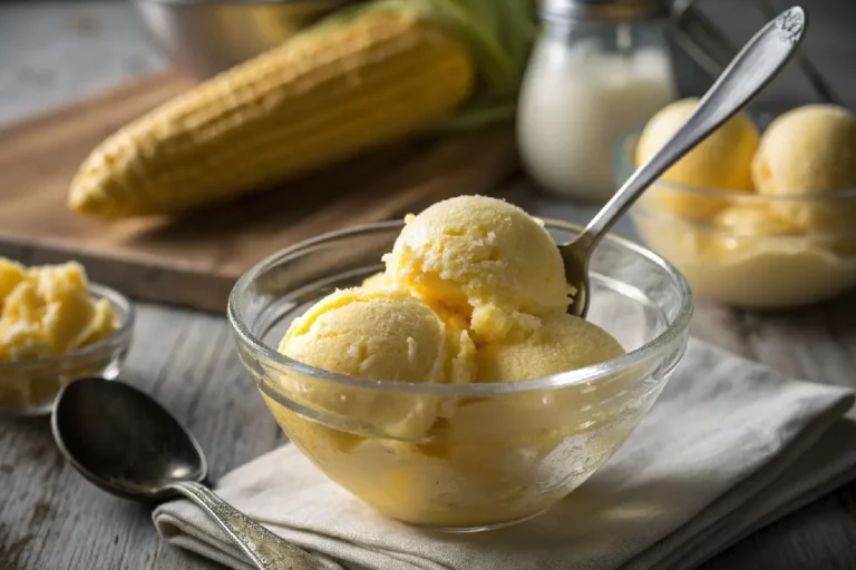 Sorvete de milho verde caseiro cremoso servido em taça de vidro