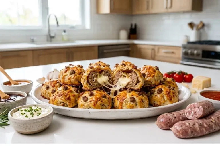 Bolinho de linguiça com queijo crocante