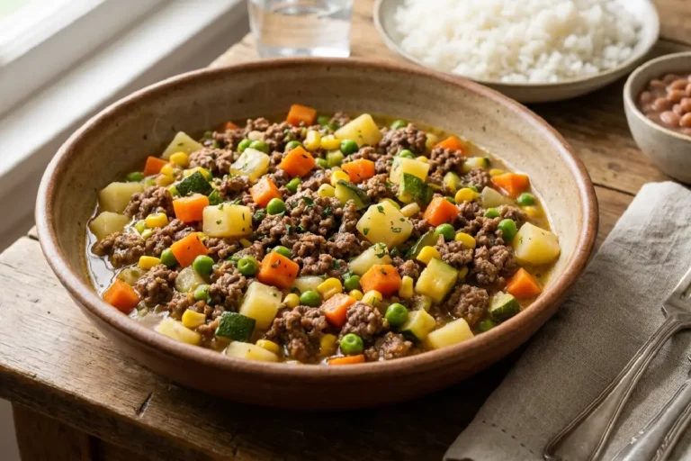 Carne moída com legumes caseira e colorida