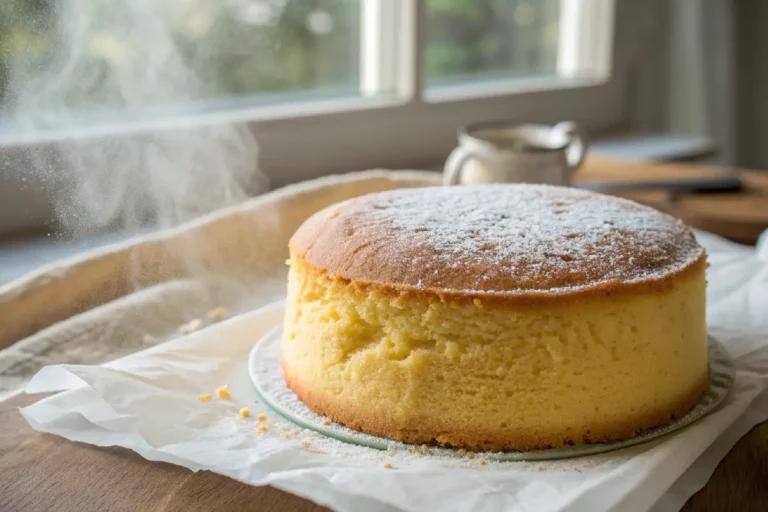 Pão de ló fofinho dourado e aerado, massa leve de ovos e açúcar assada em forma redonda, base perfeita para bolos.