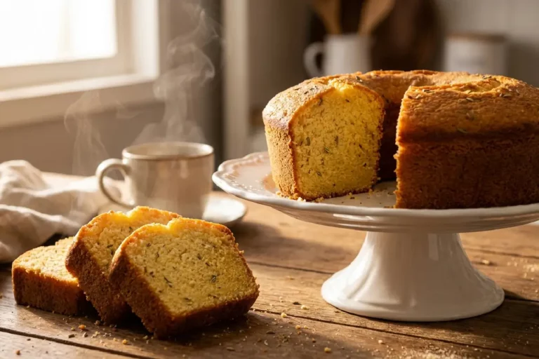 Bolo de fubá com erva-doce fofinho servido para o café