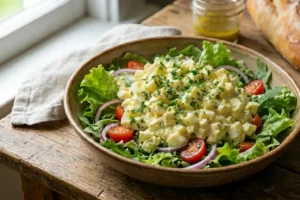 Salada nutritiva de ovos cozidos com vegetais frescos