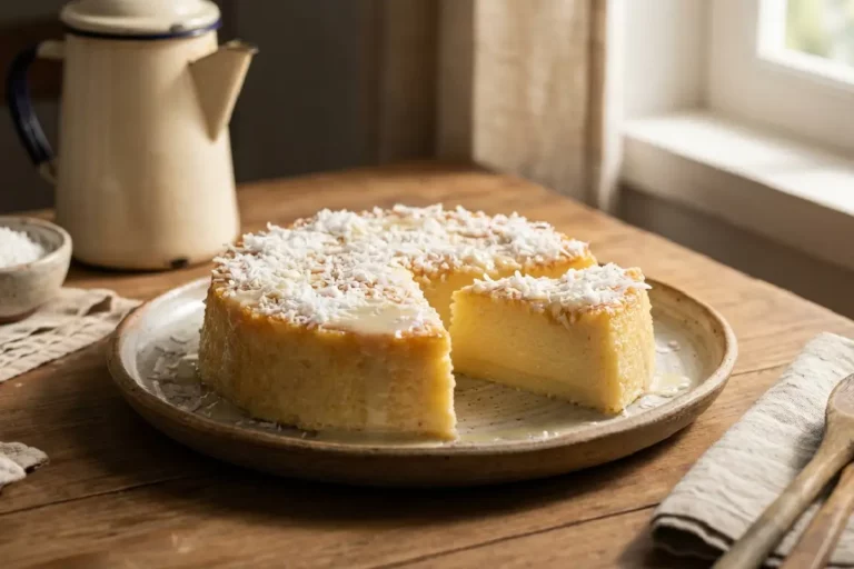 Bolo de tapioca cremoso com coco ralado