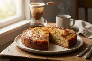 Torta de banana caseira com canela recém-assada