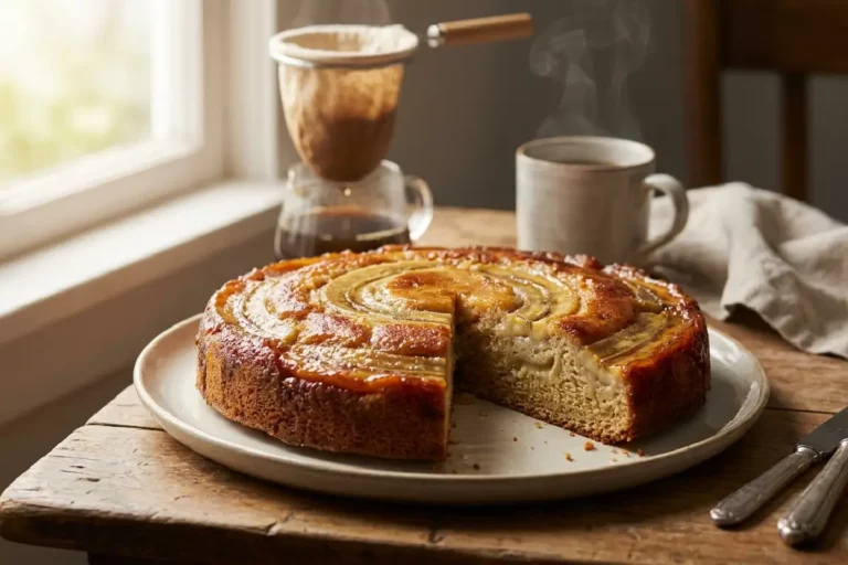 Torta de banana caseira com canela recém-assada