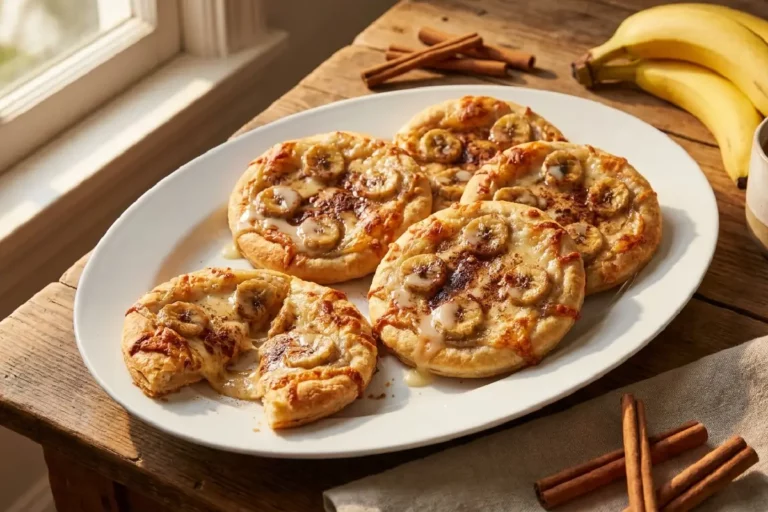 Mini pizza de banana com canela douradinha