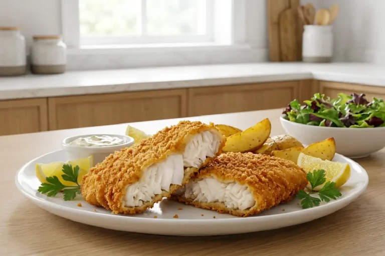 Filé de peixe empanado crocante