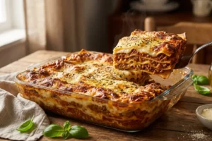 Lasanha tradicional com queijo gratinado
