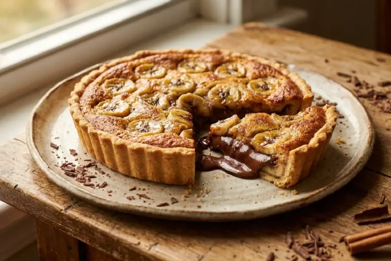 Torta de banana com chocolate cremosa e caseira