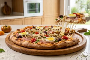 Pizza portuguesa caseira com massa macia