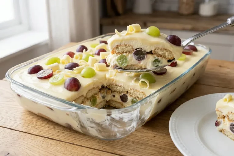 Pavê de uva cremoso com chocolate branco e uvas frescas