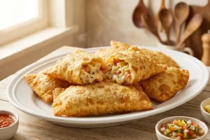 Pastel de palmito com recheio cremoso e massa crocante