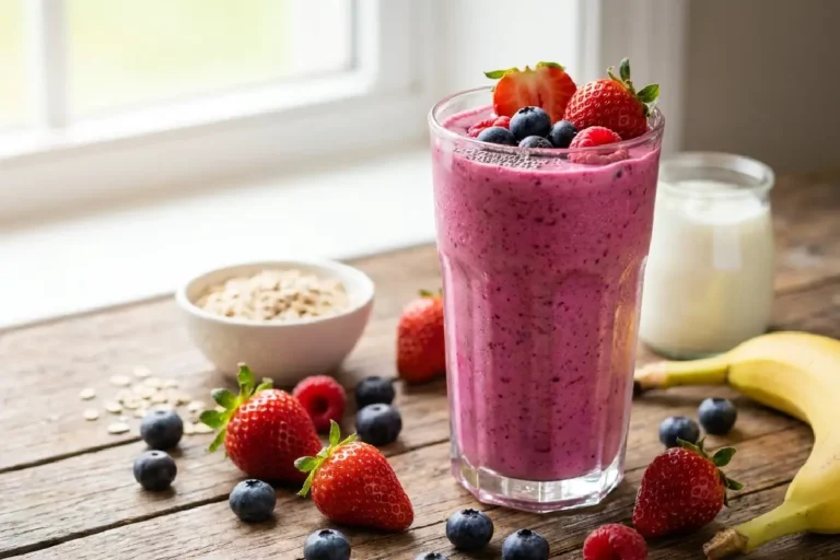 Vitamina proteica de frutas vermelhas cremosa