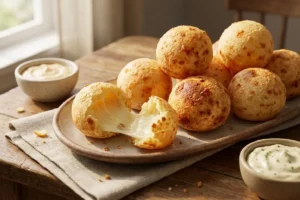 Bolinhas de queijo crocantes com queijo derretido
