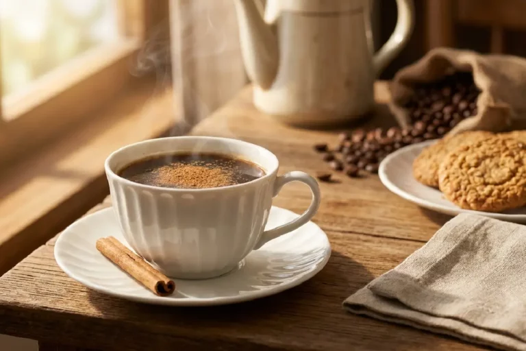 Café com canela aromático servido quente
