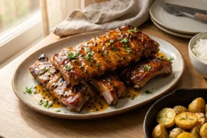 Costelinha suína ao molho de maracujá assada e caramelizada