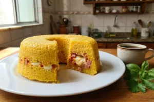 Cuscuz recheado de micro-ondas com queijo derretido