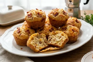 Muffins de bacon fofinhos com queijo e bacon crocante