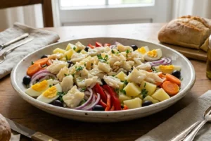 Salada de bacalhau tradicional com batatas e ovos
