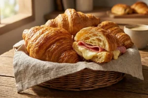 Croissant de presunto e catupiry dourado e folhado