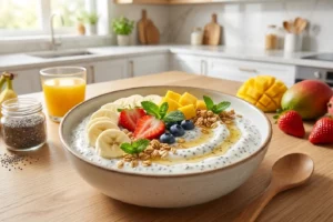 Iogurte com chia e frutas frescas