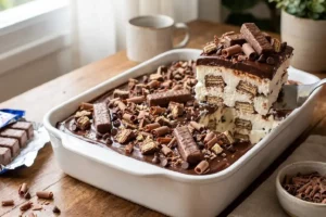 Pavê de Bis com creme cremoso e ganache de chocolate