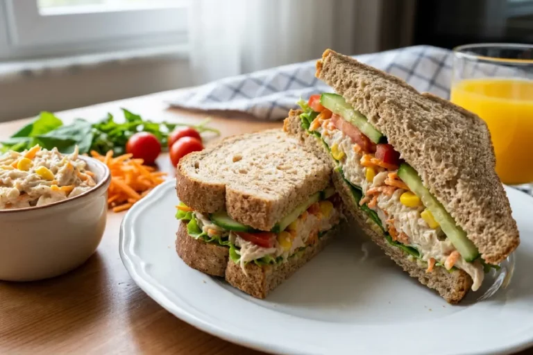 Sanduíche natural de frango cremoso com salada fresca