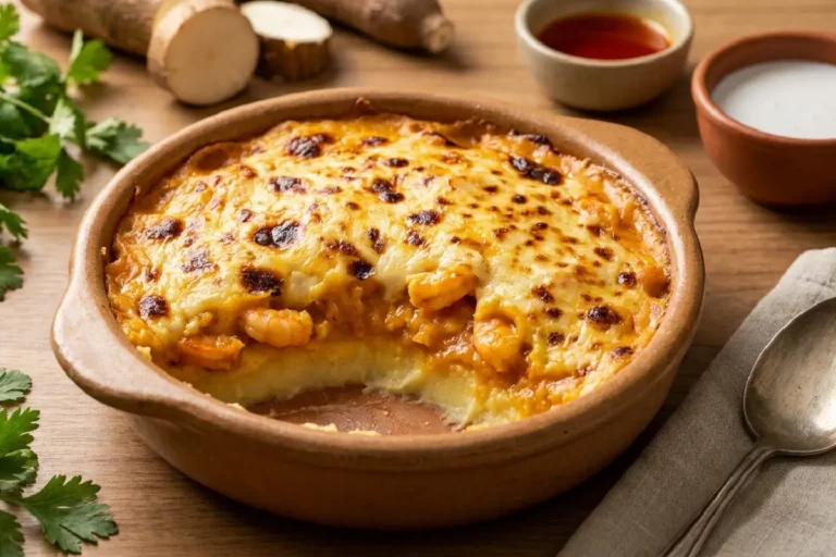 Escondidinho de camarão cremoso gratinado