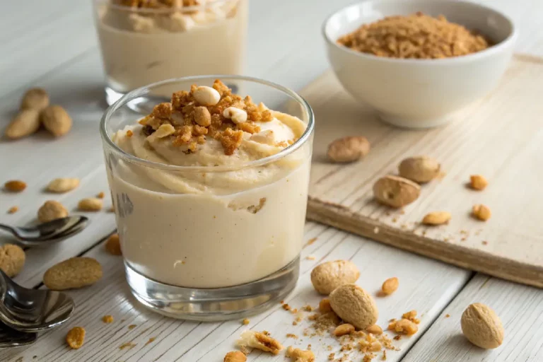 Mousse de amendoim cremoso servido em taça, sobremesa deliciosa e aerada