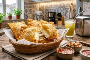 Pastel de queijo crocante com recheio derretido