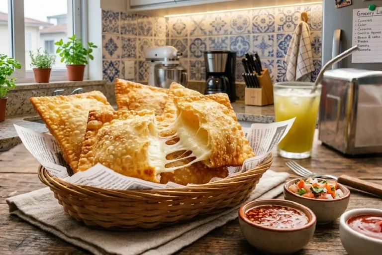 Pastel de queijo crocante com recheio derretido