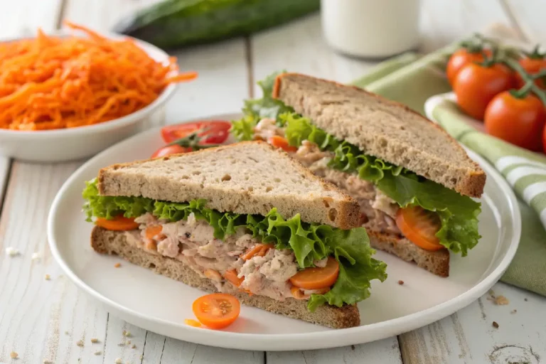 Sanduíche de atum com salada fresca e pão integral, opção rápida e nutritiva