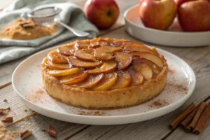 Torta invertida de maçã com caramelo dourado, sobremesa caseira e irresistível