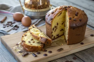 Chocotone caseiro macio e fofinho, com gotas de chocolate distribuídas na massa, ideal para o Natal e ocasiões especiais.