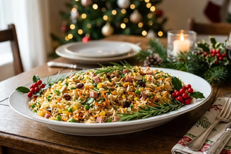 Arroz de Natal colorido com castanhas e uvas-passas
